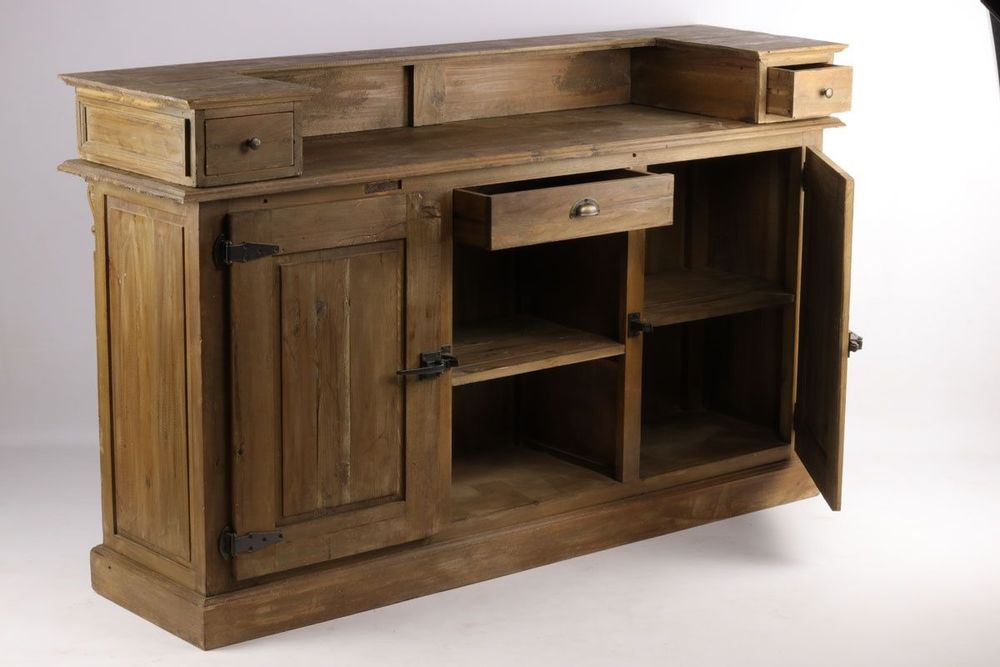 Buffets - Comptoir en bois recyclé, 180 cm, 3 tiroirs, style industriel vintage - JP2B DECORATION