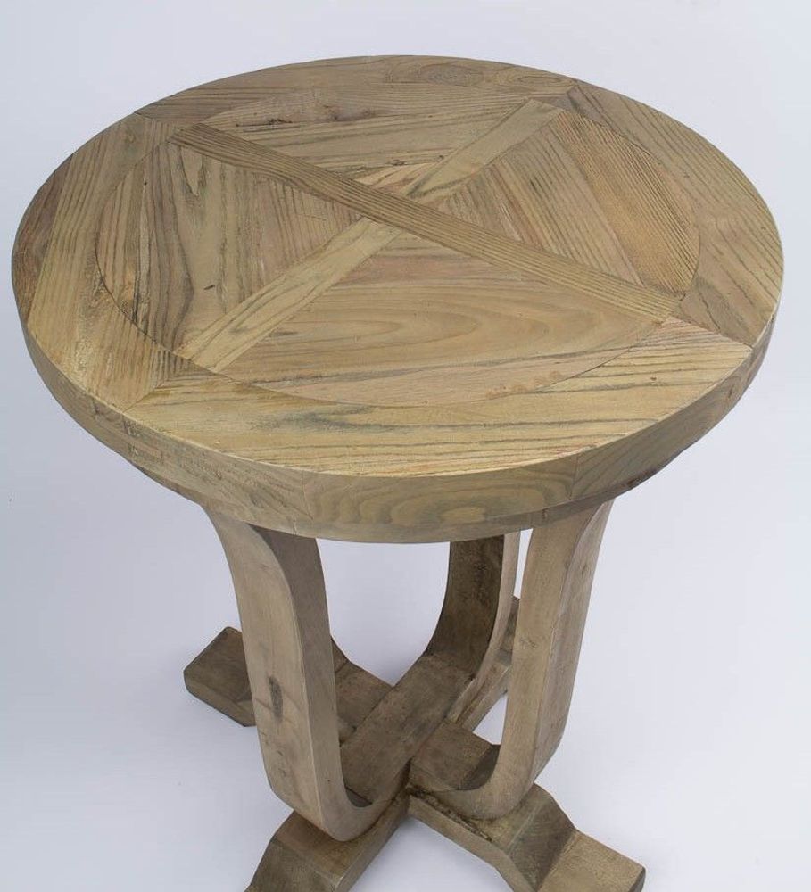 Dining Tables - Elm wood pedestal table, 78 cm, vintage natural style - JP2B DECORATION