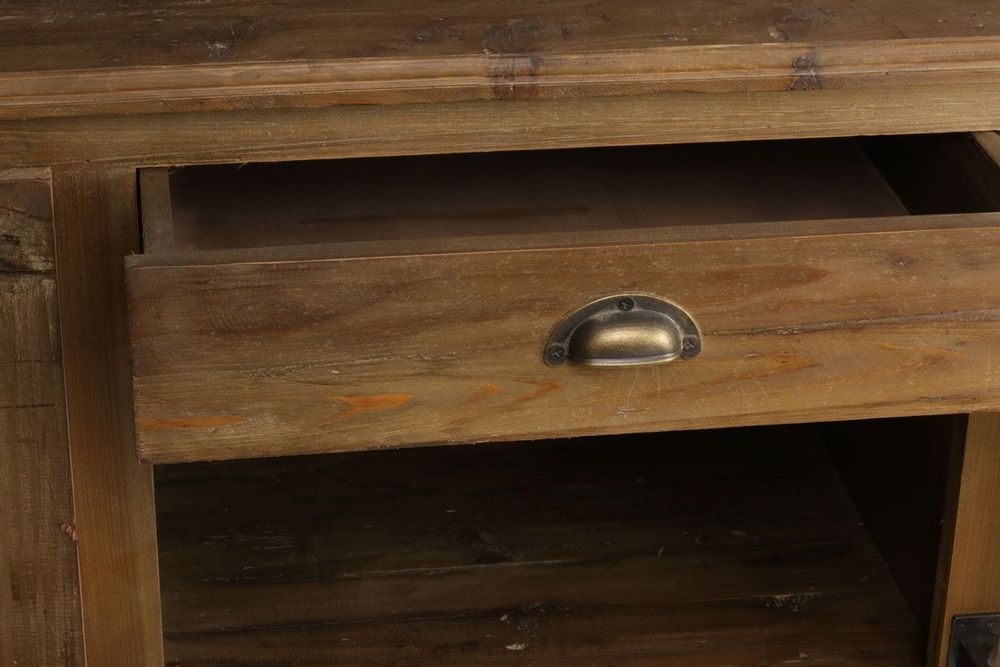 Buffets - Comptoir en bois recyclé, 180 cm, 3 tiroirs, style industriel vintage - JP2B DECORATION