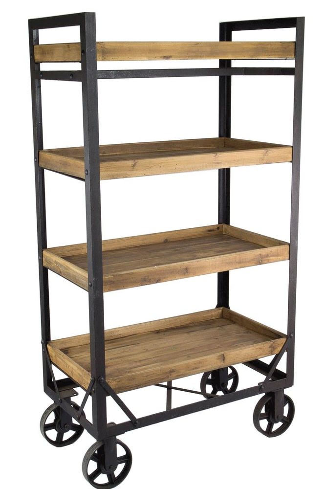Sideboards - Industrial vintage cart in metal and recycled wood, 170 cm - JP2B DECORATION