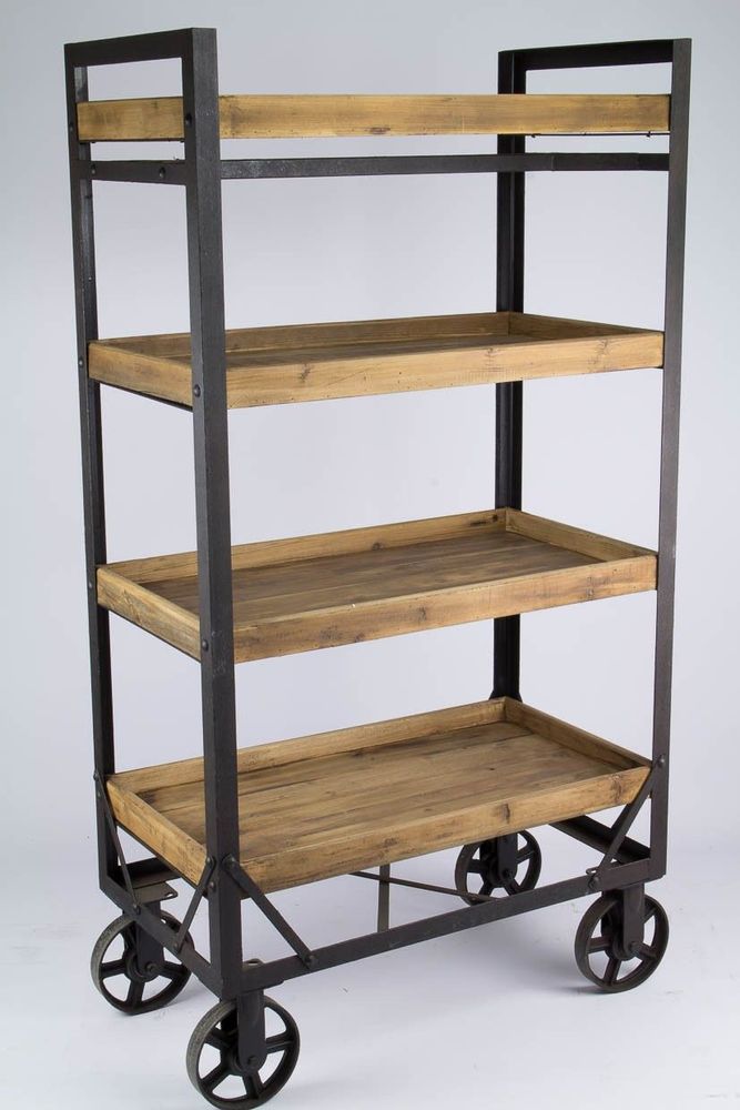 Sideboards - Industrial vintage cart in metal and recycled wood, 170 cm - JP2B DECORATION