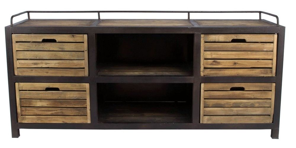 Sideboards - Industrial sideboard in metal and recycled wood, 170 cm, vintage style - JP2B DECORATION