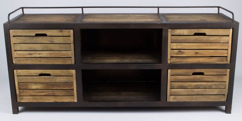 Sideboards - Industrial sideboard in metal and recycled wood, 170 cm, vintage style - JP2B DECORATION