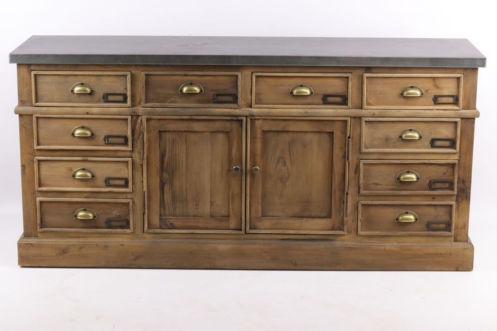 Buffets - Enfilade de métier en bois recyclé, 160 cm, 10 tiroirs, style vintage industriel - JP2B DECORATION