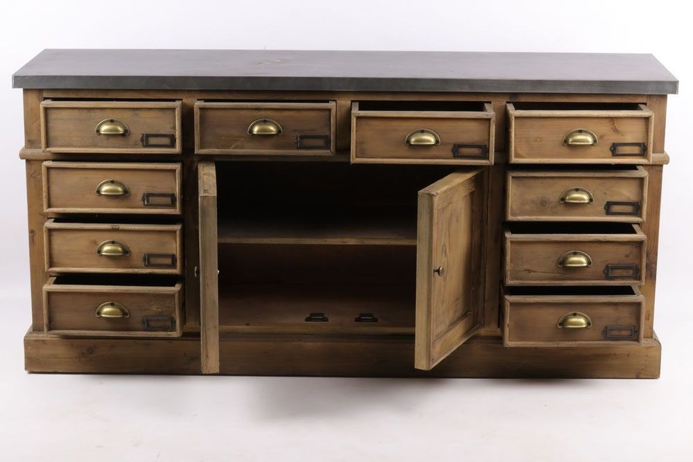 Buffets - Enfilade de métier en bois recyclé, 160 cm, 10 tiroirs, style vintage industriel - JP2B DECORATION