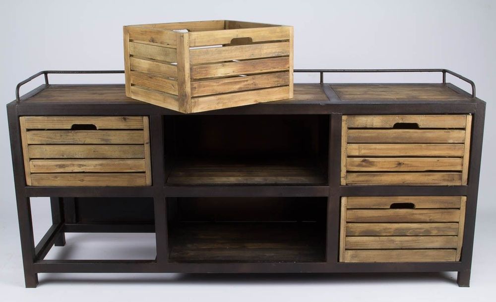 Sideboards - Industrial sideboard in metal and recycled wood, 170 cm, vintage style - JP2B DECORATION
