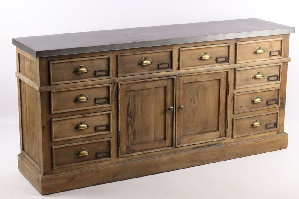 Buffets - Enfilade de métier en bois recyclé, 160 cm, 10 tiroirs, style vintage industriel - JP2B DECORATION