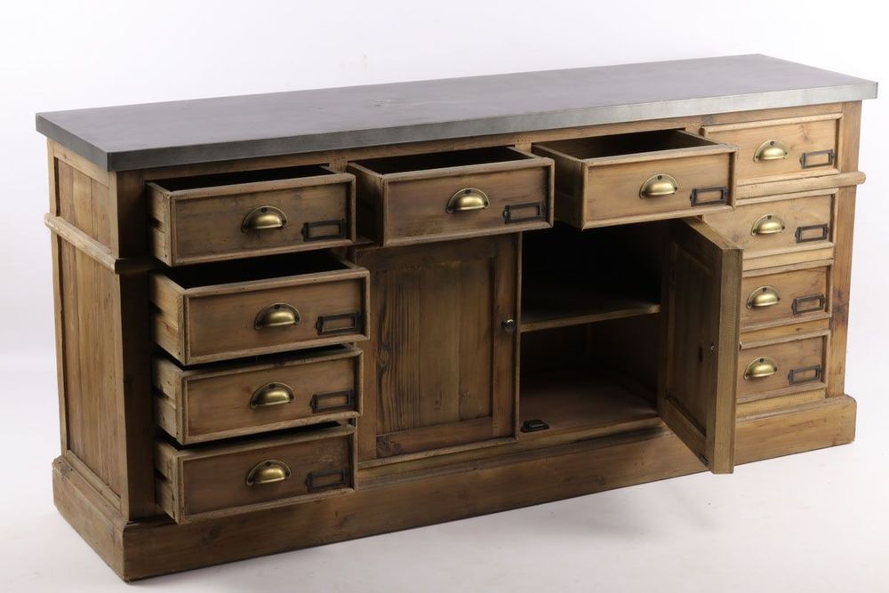 Buffets - Enfilade de métier en bois recyclé, 160 cm, 10 tiroirs, style vintage industriel - JP2B DECORATION