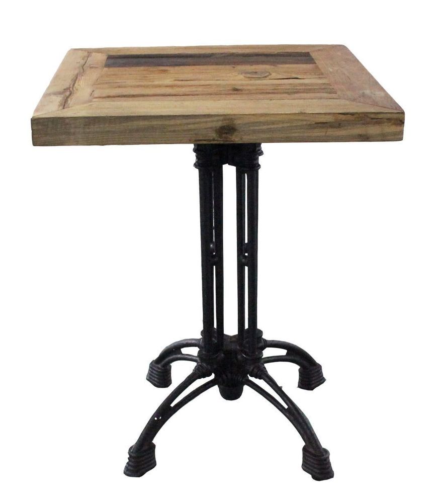 Tables Salle à Manger - Guéridon carré en fonte et bois recyclé, 70 cm, style industriel vintage - JP2B DECORATION
