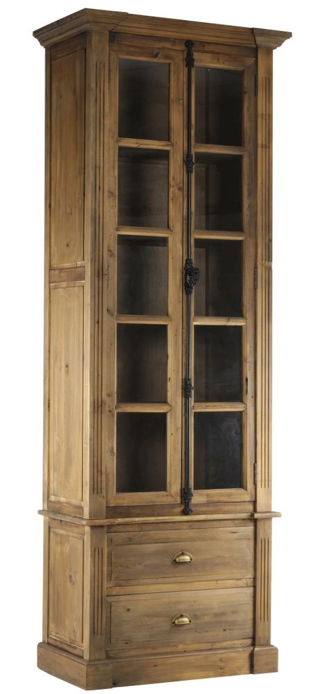 Bookshelves - Industrial display cabinet in recycled wood and metal, 240 cm, 4 shelves and 2 drawers - JP2B DECORATION