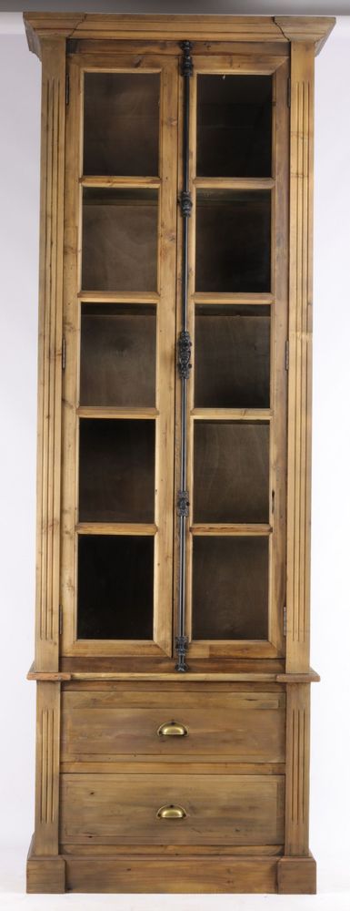 Bookshelves - Industrial display cabinet in recycled wood and metal, 240 cm, 4 shelves and 2 drawers - JP2B DECORATION