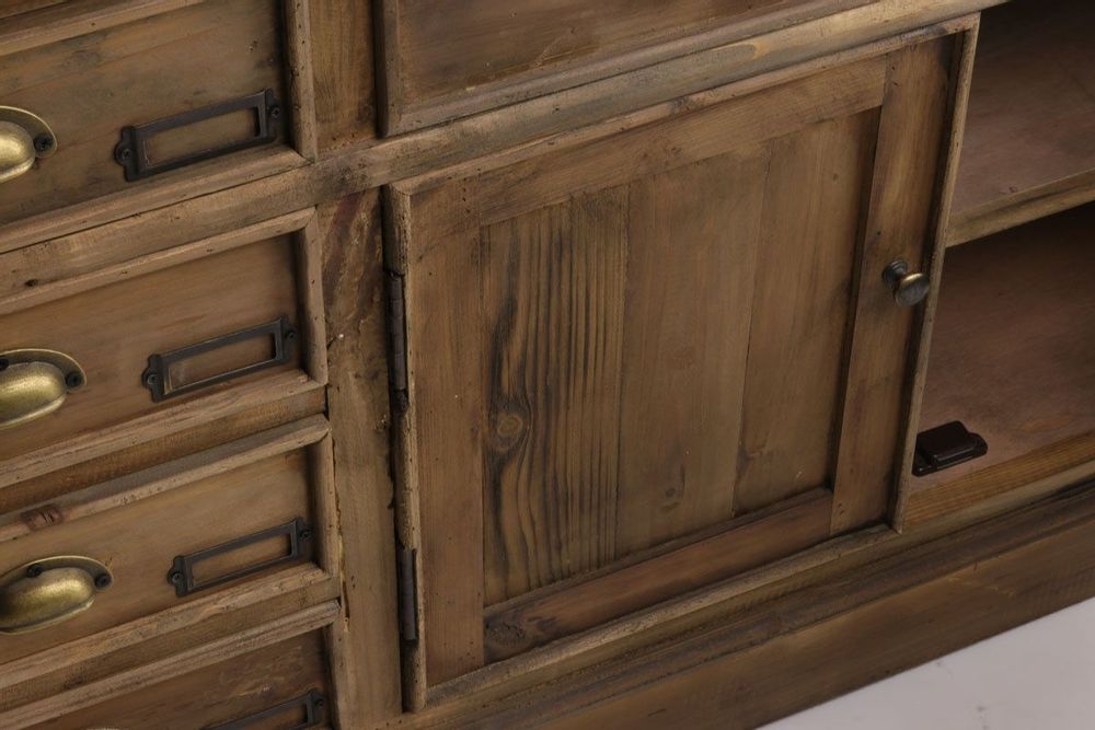 Buffets - Enfilade de métier en bois recyclé, 160 cm, 10 tiroirs, style vintage industriel - JP2B DECORATION