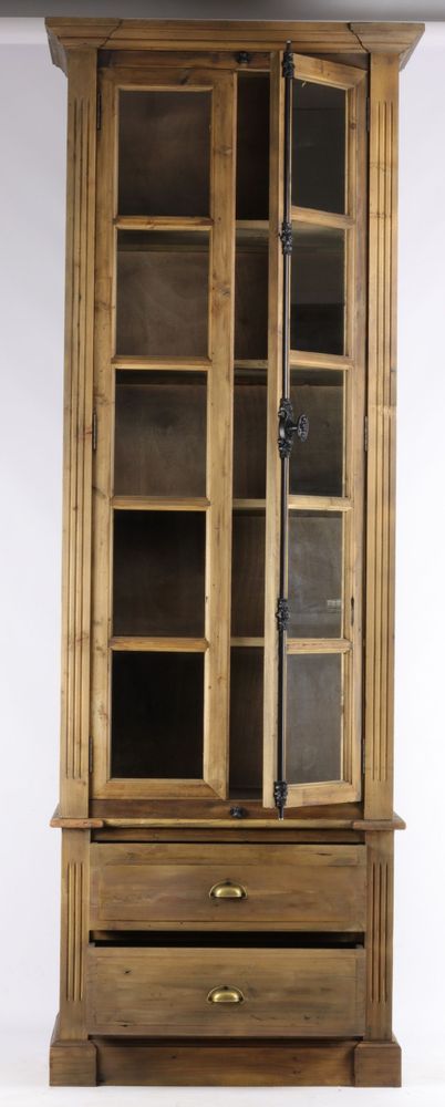 Bookshelves - Industrial display cabinet in recycled wood and metal, 240 cm, 4 shelves and 2 drawers - JP2B DECORATION