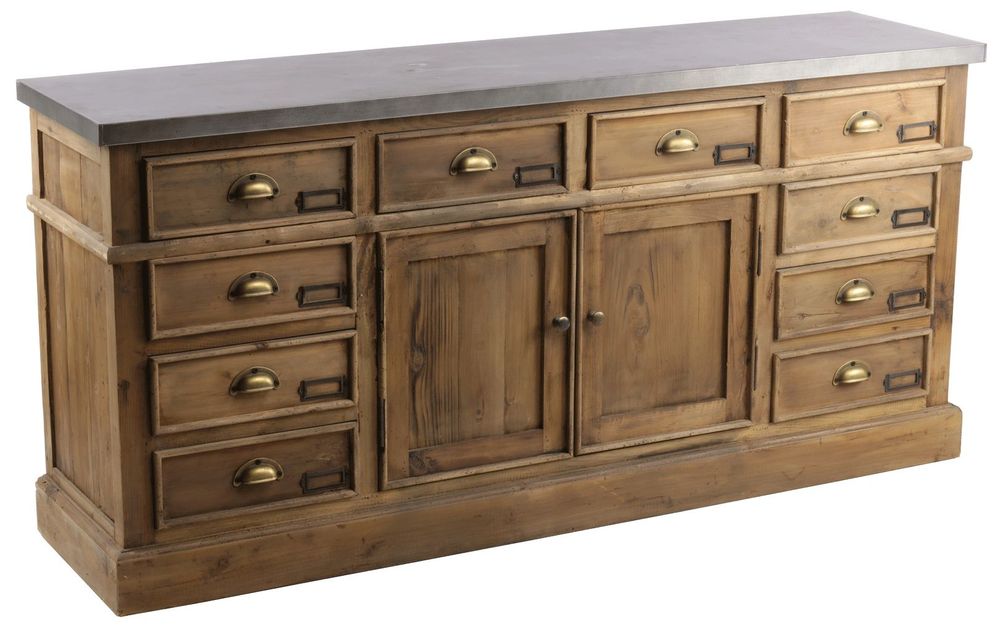 Buffets - Enfilade de métier en bois recyclé, 160 cm, 10 tiroirs, style vintage industriel - JP2B DECORATION