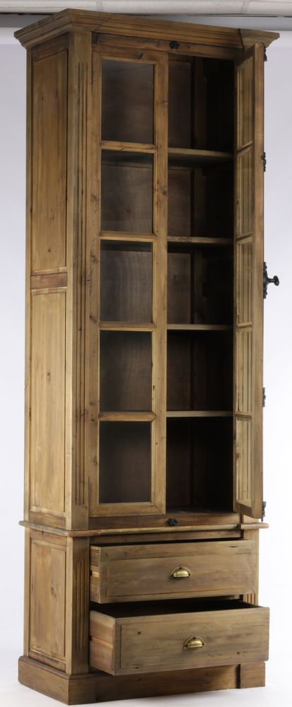 Bookshelves - Industrial display cabinet in recycled wood and metal, 240 cm, 4 shelves and 2 drawers - JP2B DECORATION