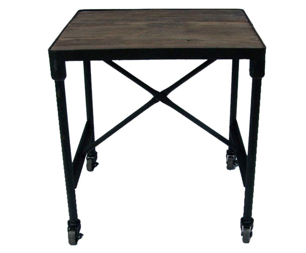 Other tables - Industrial side table, black metal and wood, 62 cm - JP2B DECORATION