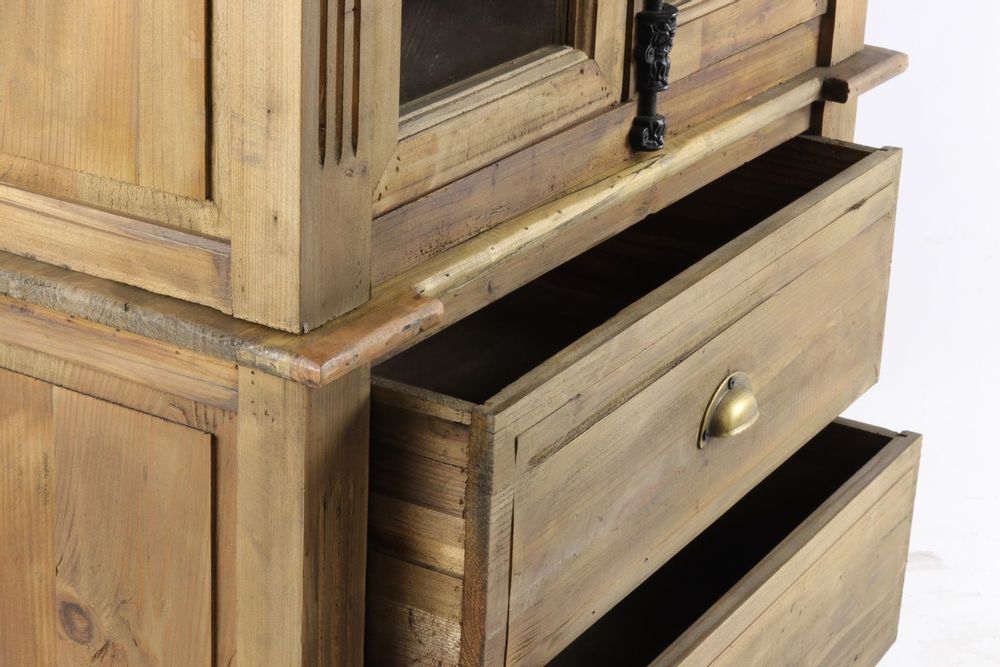 Bookshelves - Industrial display cabinet in recycled wood and metal, 240 cm, 4 shelves and 2 drawers - JP2B DECORATION