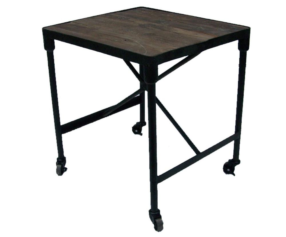 Other tables - Industrial side table, black metal and wood, 62 cm - JP2B DECORATION