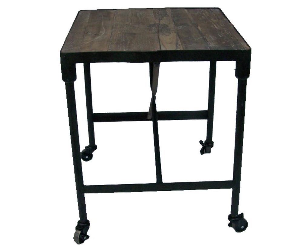 Other tables - Industrial side table, black metal and wood, 62 cm - JP2B DECORATION