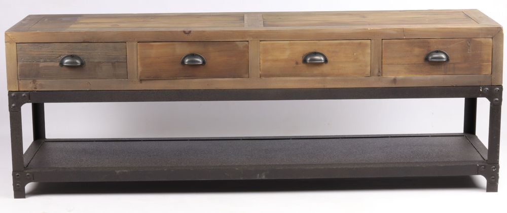 Buffets - Meuble TV industriel en métal et bois recyclé, 160 cm, 4 tiroirs - JP2B DECORATION
