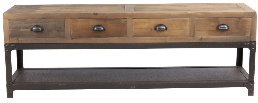 Buffets - Meuble TV industriel en métal et bois recyclé, 160 cm, 4 tiroirs - JP2B DECORATION
