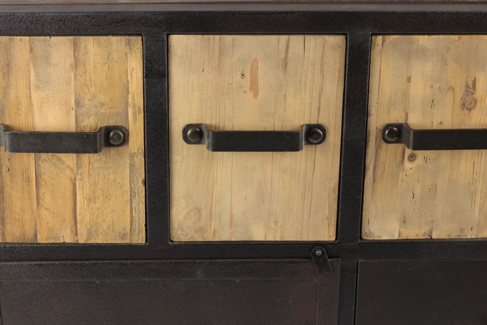 Sideboards - Industrial buffet in metal and recycled wood, 160 cm, 8 drawers - JP2B DECORATION