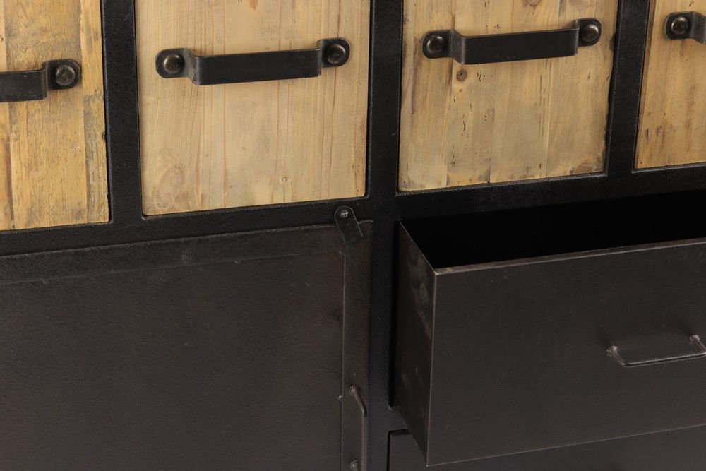 Sideboards - Industrial buffet in metal and recycled wood, 160 cm, 8 drawers - JP2B DECORATION