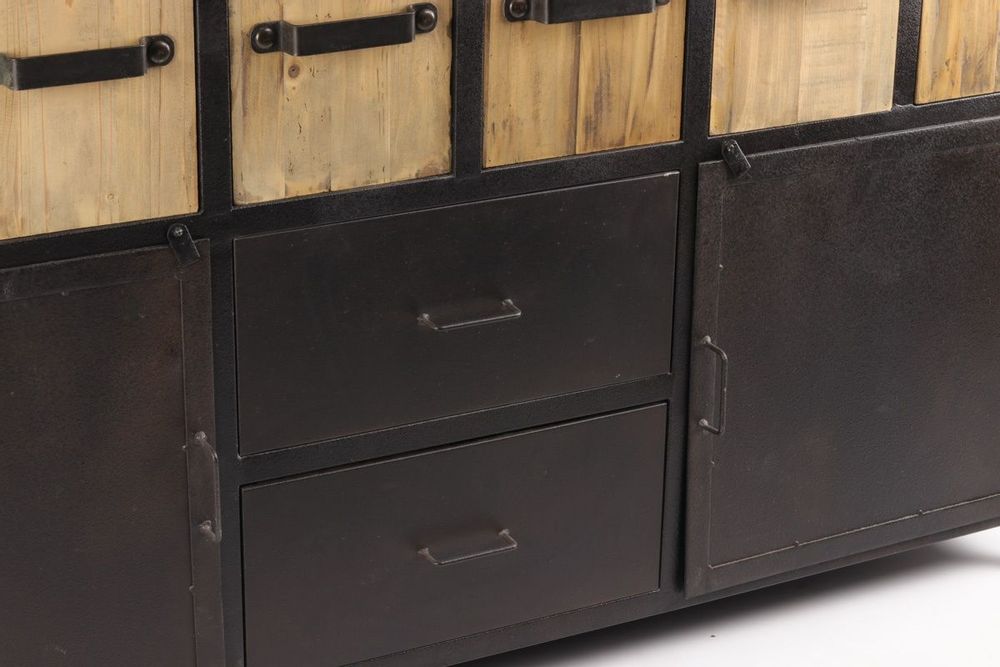 Sideboards - Industrial buffet in metal and recycled wood, 160 cm, 8 drawers - JP2B DECORATION