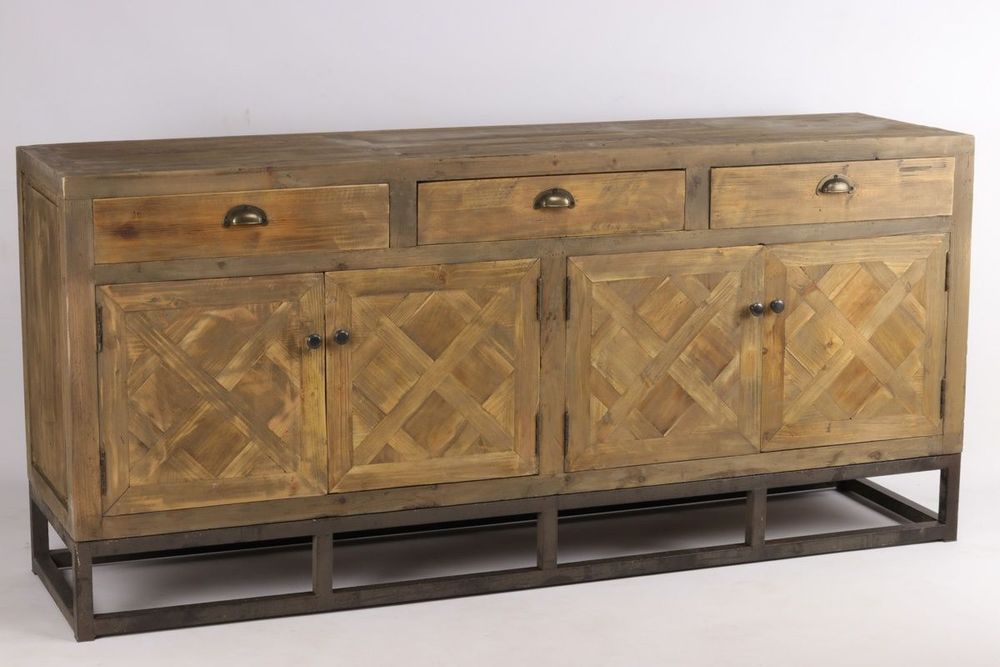 Buffets - Enfilade industrielle en métal et bois recyclé, 180 cm, 3 tiroirs, style vintage - JP2B DECORATION