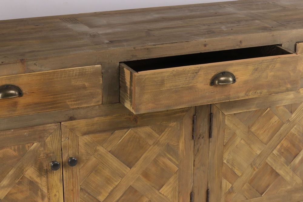 Buffets - Enfilade industrielle en métal et bois recyclé, 180 cm, 3 tiroirs, style vintage - JP2B DECORATION