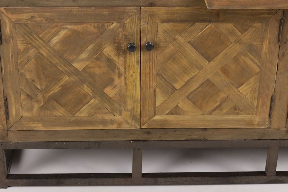 Buffets - Enfilade industrielle en métal et bois recyclé, 180 cm, 3 tiroirs, style vintage - JP2B DECORATION