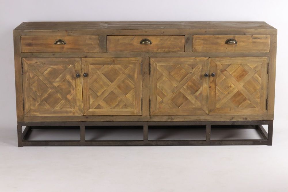 Buffets - Enfilade industrielle en métal et bois recyclé, 180 cm, 3 tiroirs, style vintage - JP2B DECORATION