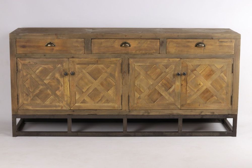 Buffets - Enfilade industrielle en métal et bois recyclé, 180 cm, 3 tiroirs, style vintage - JP2B DECORATION