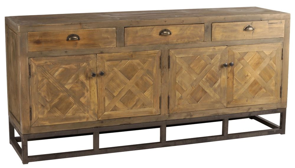 Buffets - Enfilade industrielle en métal et bois recyclé, 180 cm, 3 tiroirs, style vintage - JP2B DECORATION