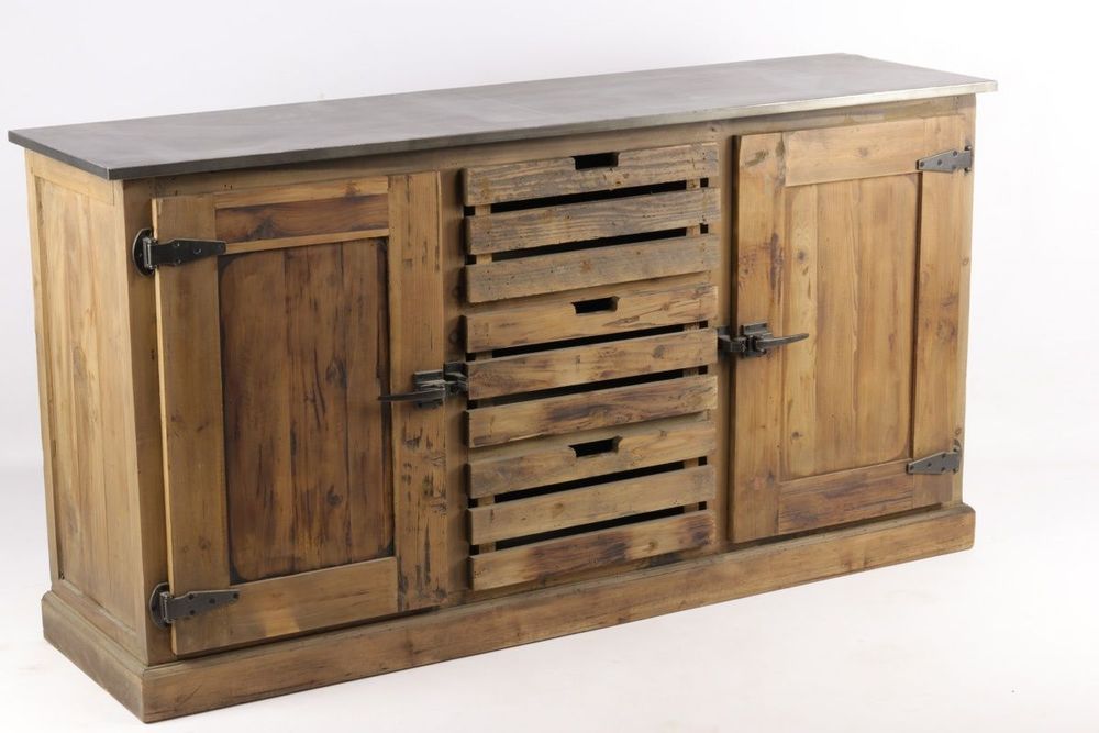 Sideboards - Industrial sideboard in recycled wood, 160 cm, 3 drawers, vintage style - JP2B DECORATION