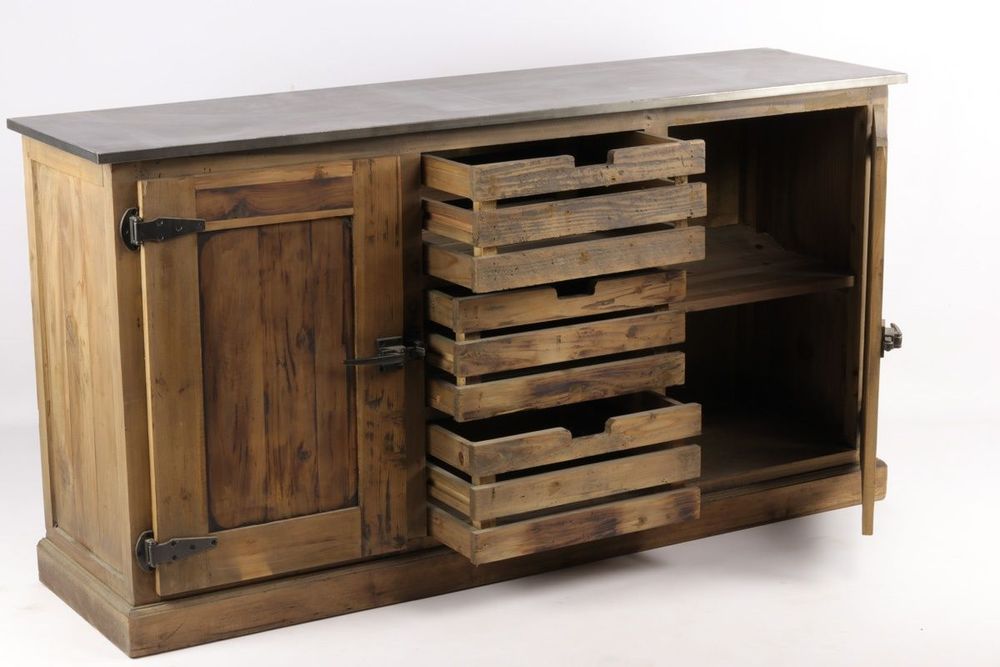 Sideboards - Industrial sideboard in recycled wood, 160 cm, 3 drawers, vintage style - JP2B DECORATION