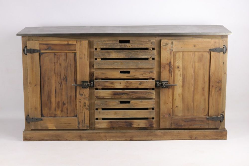 Sideboards - Industrial sideboard in recycled wood, 160 cm, 3 drawers, vintage style - JP2B DECORATION