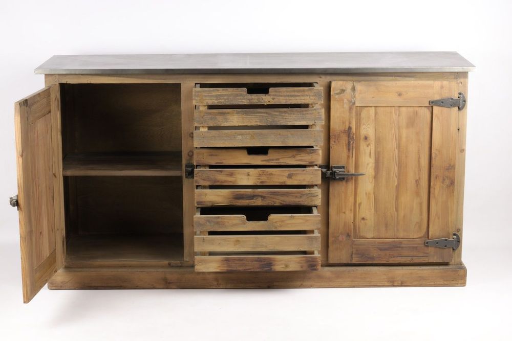 Sideboards - Industrial sideboard in recycled wood, 160 cm, 3 drawers, vintage style - JP2B DECORATION