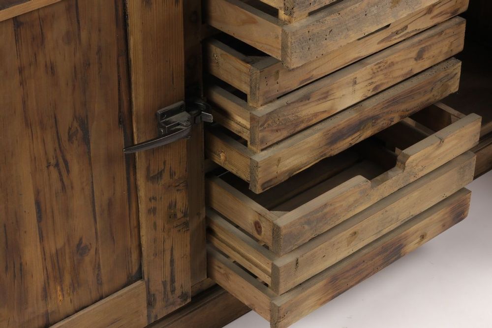 Sideboards - Industrial sideboard in recycled wood, 160 cm, 3 drawers, vintage style - JP2B DECORATION