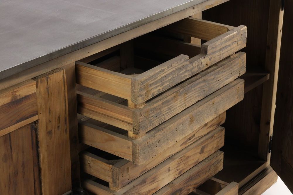 Sideboards - Industrial sideboard in recycled wood, 160 cm, 3 drawers, vintage style - JP2B DECORATION