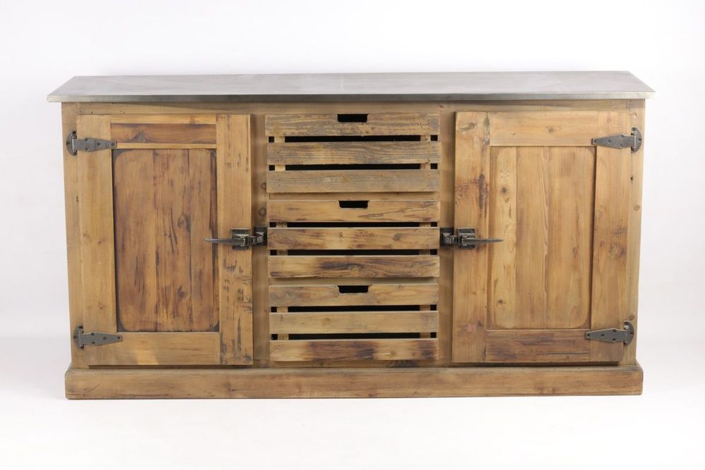 Sideboards - Industrial sideboard in recycled wood, 160 cm, 3 drawers, vintage style - JP2B DECORATION