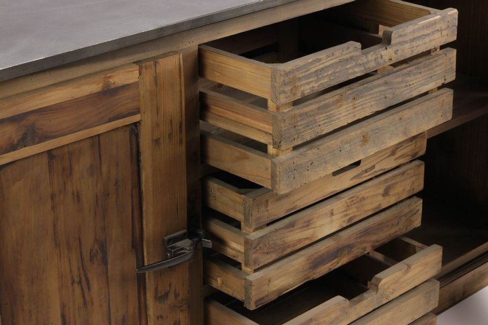 Sideboards - Industrial sideboard in recycled wood, 160 cm, 3 drawers, vintage style - JP2B DECORATION