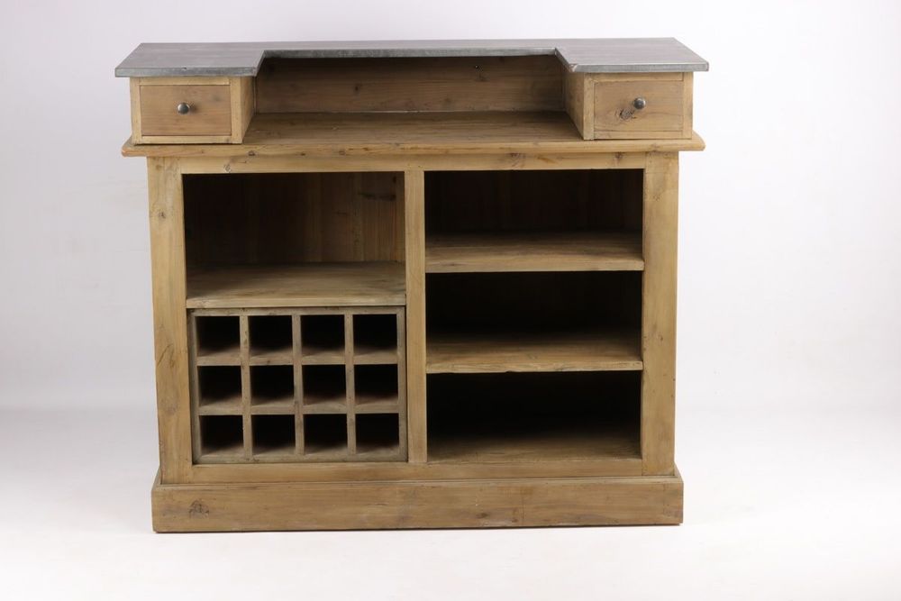 Sideboards - Industrial counter in recycled wood, 120 cm, 2 drawers and 3 shelves - JP2B DECORATION