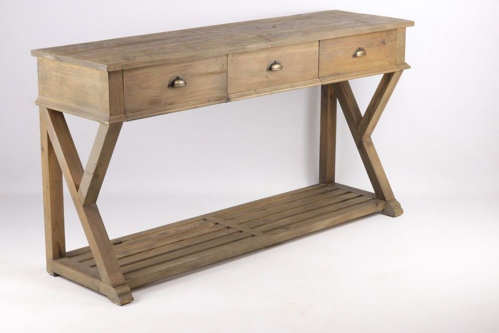Consoles - Console en bois recyclé, 170 cm, 3 tiroirs, style industriel vintage - JP2B DECORATION