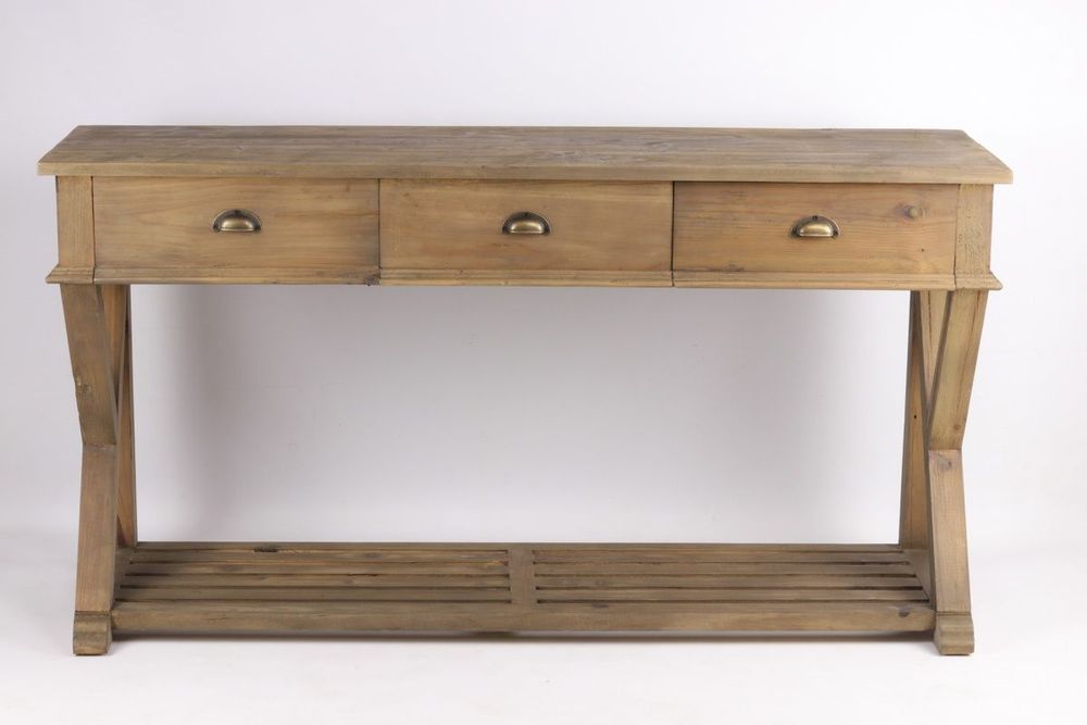 Consoles - Console en bois recyclé, 170 cm, 3 tiroirs, style industriel vintage - JP2B DECORATION