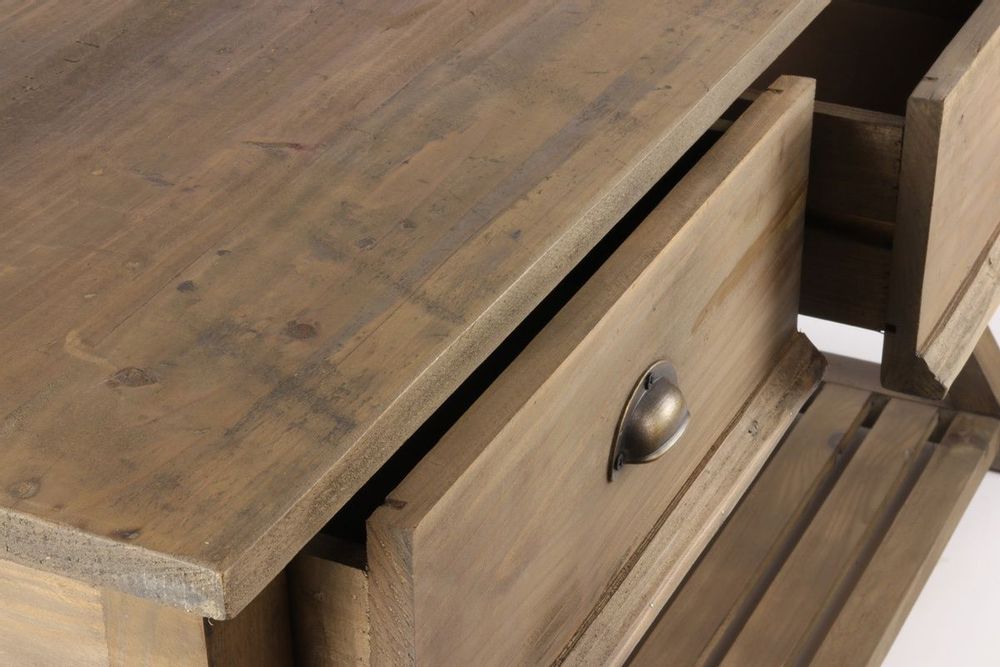 Consoles - Console en bois recyclé, 170 cm, 3 tiroirs, style industriel vintage - JP2B DECORATION