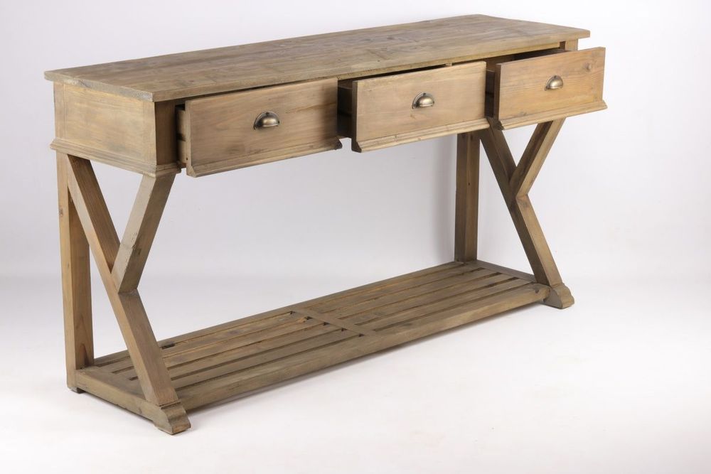 Consoles - Console en bois recyclé, 170 cm, 3 tiroirs, style industriel vintage - JP2B DECORATION