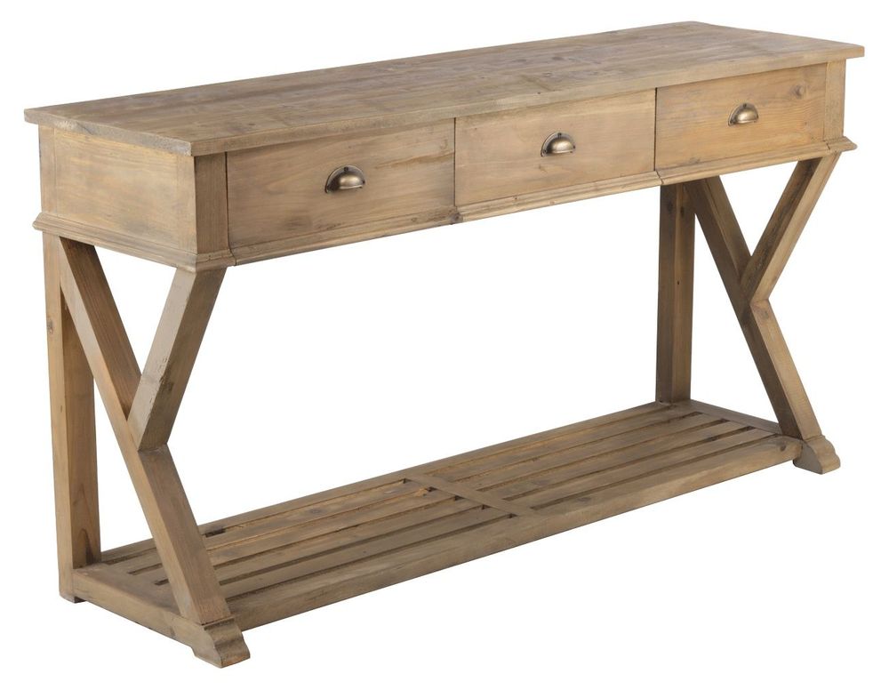 Consoles - Console en bois recyclé, 170 cm, 3 tiroirs, style industriel vintage - JP2B DECORATION