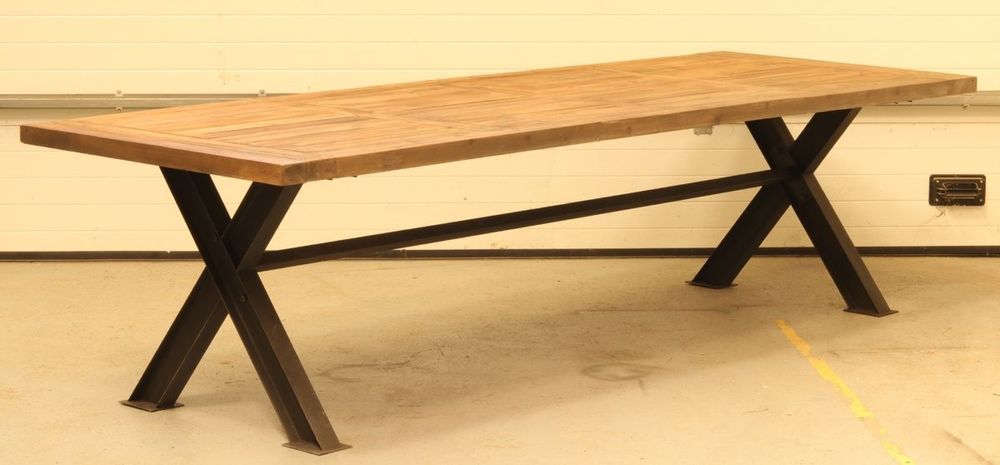 Tables Salle à Manger - Table de repas industrielle en métal et bois recyclé, 300 cm, à assembler - JP2B DECORATION