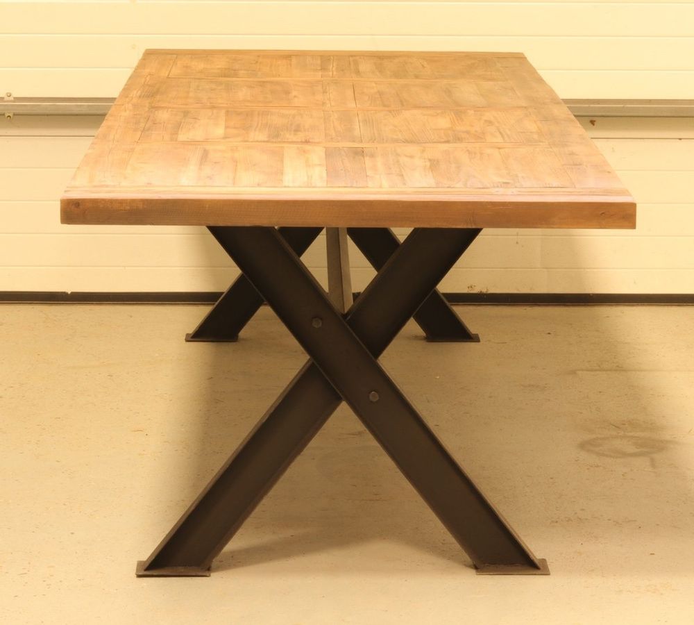 Tables Salle à Manger - Table de repas industrielle en métal et bois recyclé, 300 cm, à assembler - JP2B DECORATION